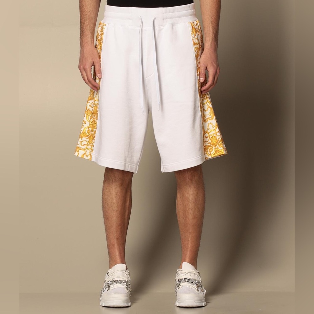 Versace Baroque White Gold Bermuda Shorts